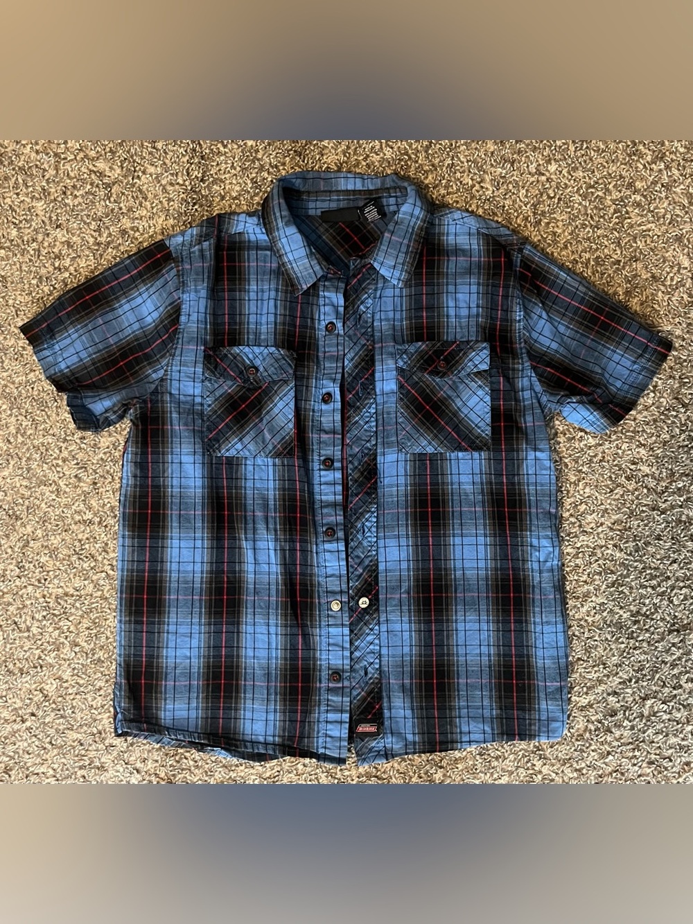 Boys Dickies Plaid Button - Down Shirt with Skull Graphic, Sz L 10-12